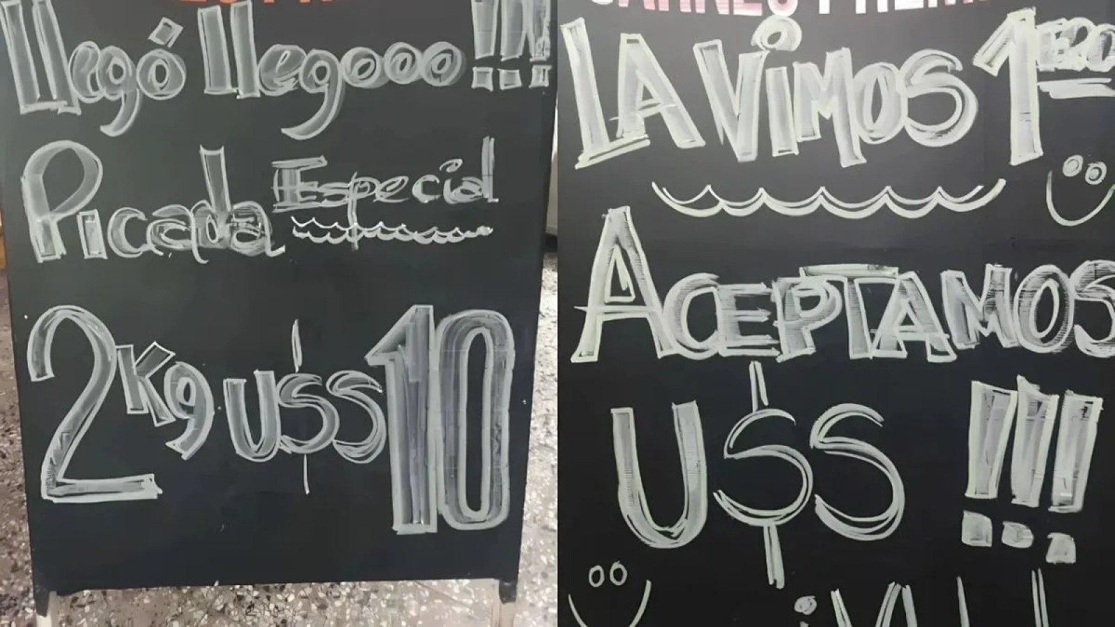 "La vimos primero": el carnicero viral que dolarizó sus precios en 2023 celebró con un cartel la venta de carne picada a US$10 los dos kilos