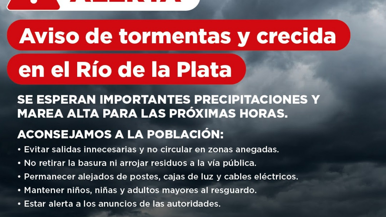 Alerta meteorológica por fuertes tormentas y crecida del Río de la Plata